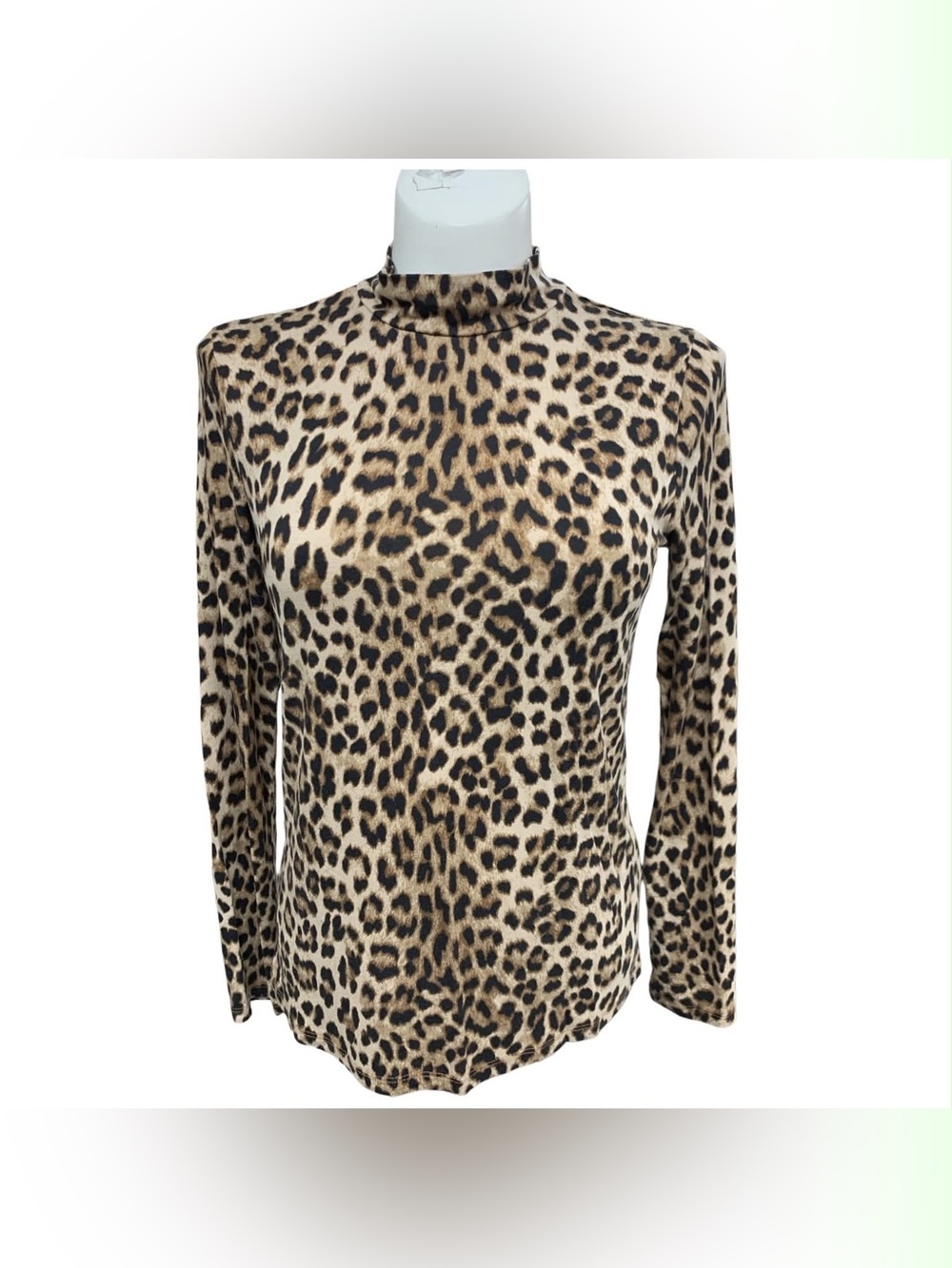Reitmans Leopard Print Mock Neck Long Sleeve Top - Beige & Black Size M
